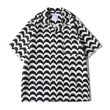 長袖Tシャツ メンズファッション 夏服 綿麻 カジュアル ファッション ストリート系 幾何模様 半袖   折り襟 ボタン