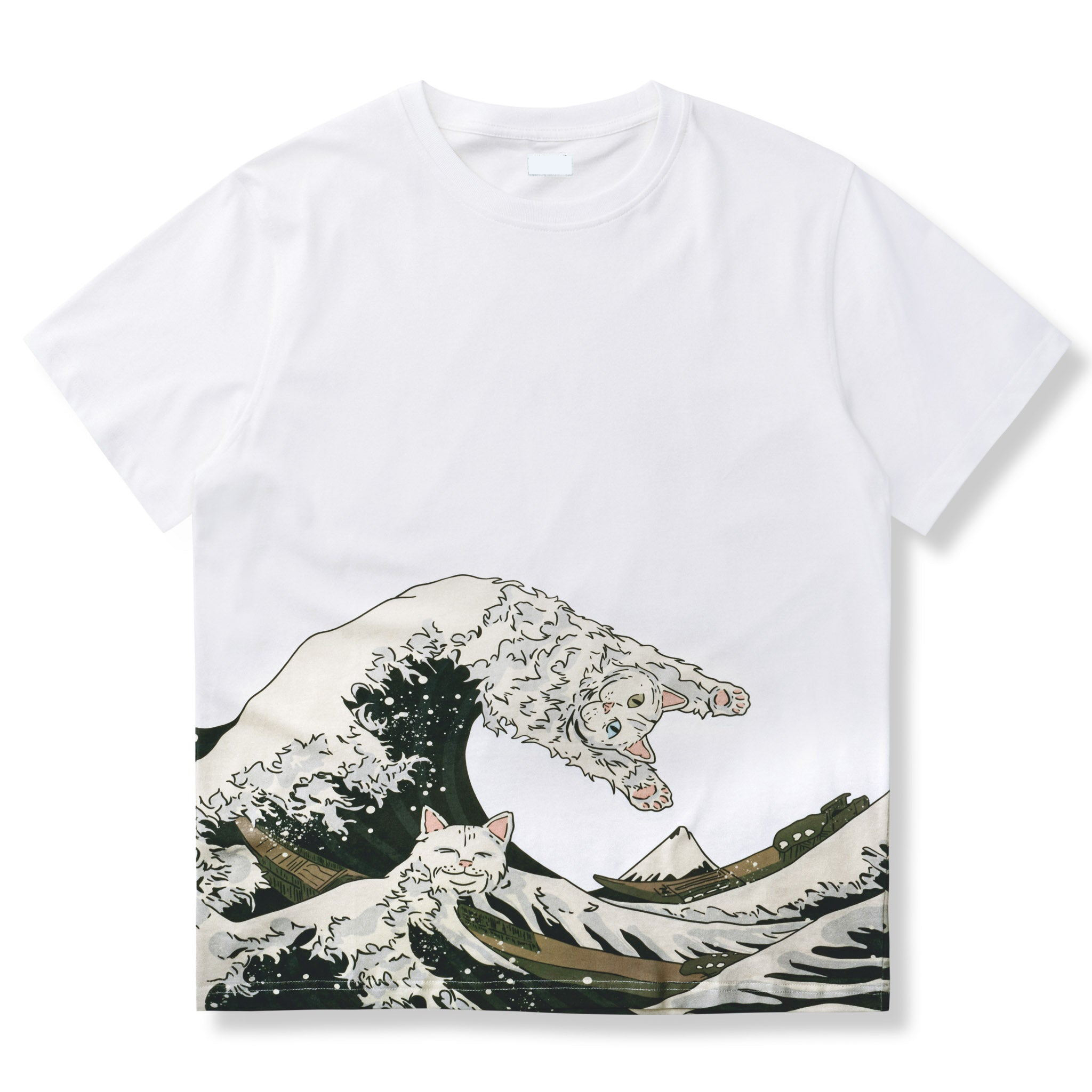 『神奈川沖浪裏と波乗り猫』浮世絵風コットンTee