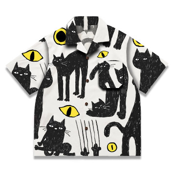 「猫のまなざし」 手描き風アロハシャツ